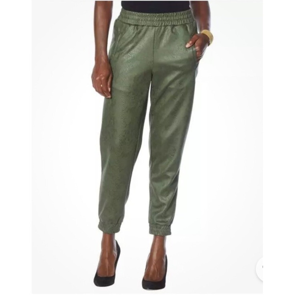 G BY GIULIANA ULTRASUEDE SNAKE PRINT JOGGER IN THYME GREEN XS